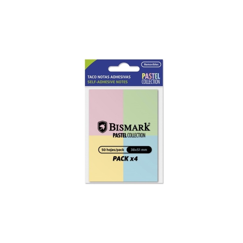 Bismark Confezione da 4 blocchetti di 50 foglietti adesivi 38x51 mm - 4 colori pastello