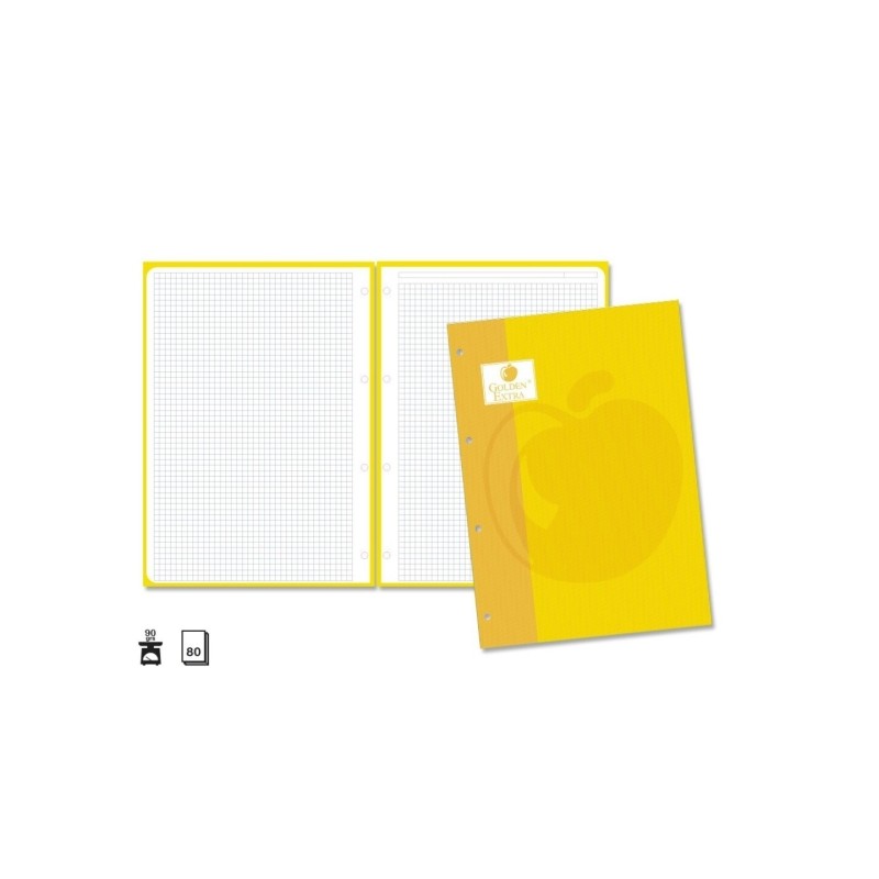 Ricarica Golden Extra di 80 fogli 90gr 4x4 griglia - formato A4 - 4 fori e striscia gialla