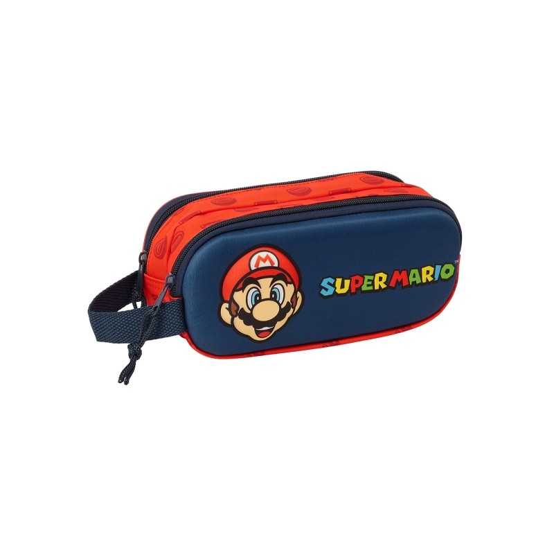 Safta Super Mario 3D Pencil Case - 2 scomparti - Maniglia a mano - 21x8x6cm - Rosso e Blu - Safta Super Mario 3D Pencil 