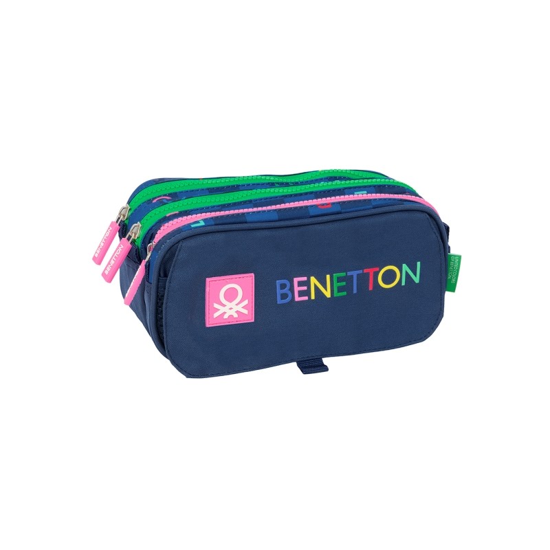 Safta Benetton Damero Astuccio per matite - 3 scomparti - 21.5x10x8cm - Blu navy