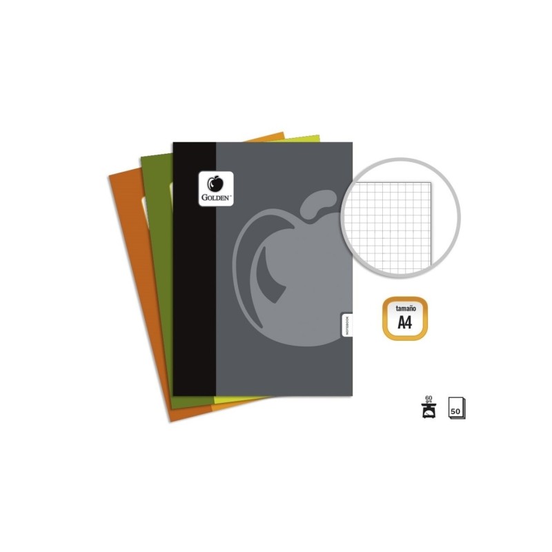 Golden Basic Confezione da 10 quaderni pinzati A4 50 fogli 60grs griglia - Colori assortiti