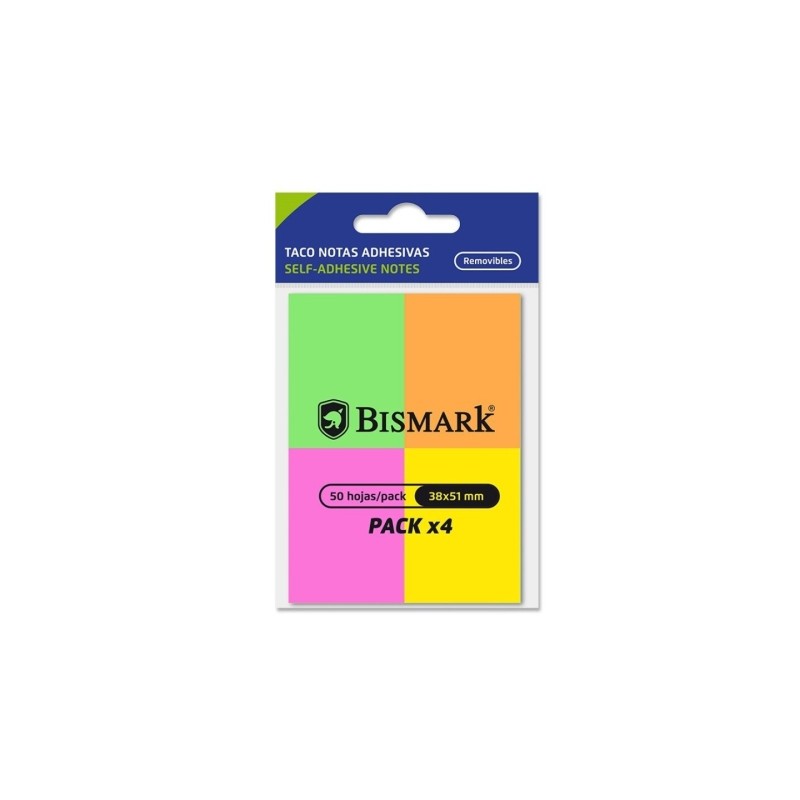 Bismark Confezione da 4 blocchetti di 50 foglietti adesivi 38x51 mm - 4 colori neon