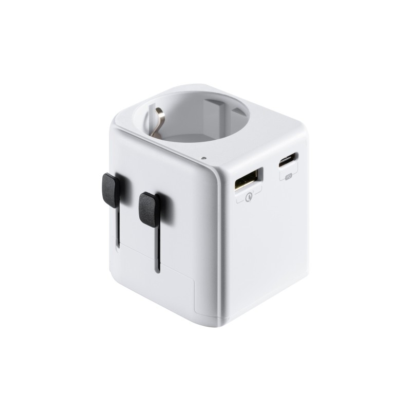 Caricabatterie da viaggio universale Ewent EW1472 - 1xUSB-C. 2xUSB - 15W - USA. UK. AUS. Cina - Colore bianco