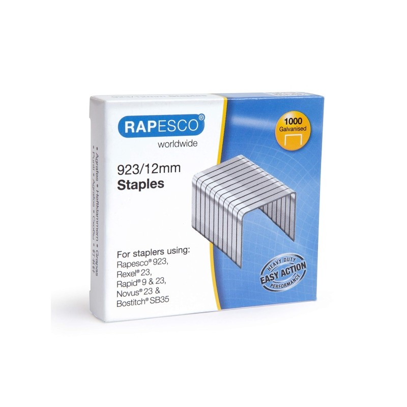 Rapesco Scatola di 1000 graffette 923/12 - Filo rinforzato zincato - Pin da 12 mm
