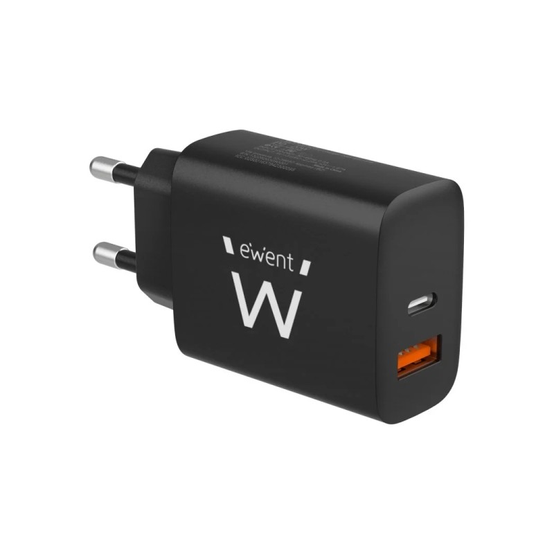 Caricabatterie da parete Ewent USB-C/PD + USB-A/QC 20W - Nero