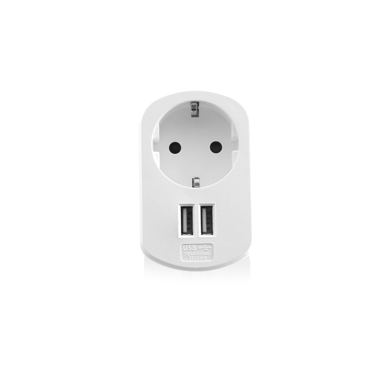 Caricatore da parete Ewent 2xUSB-A + presa di corrente - 17W - Bianco