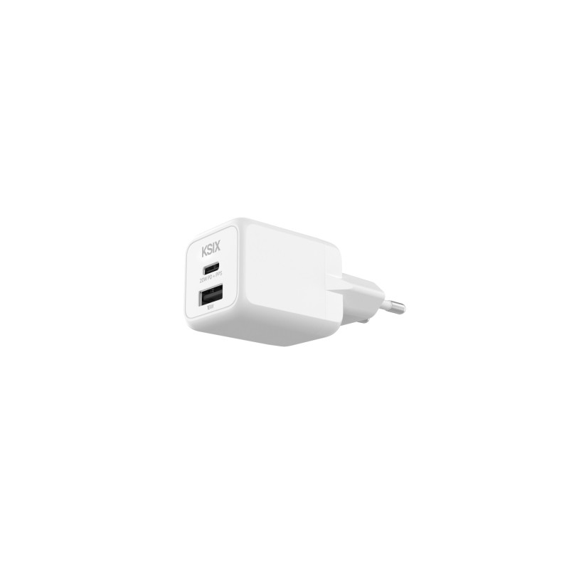Caricabatterie da parete Ksix 20W - GaN - PPS - 1xUSB-C + 1xUSB-A - Colore bianco