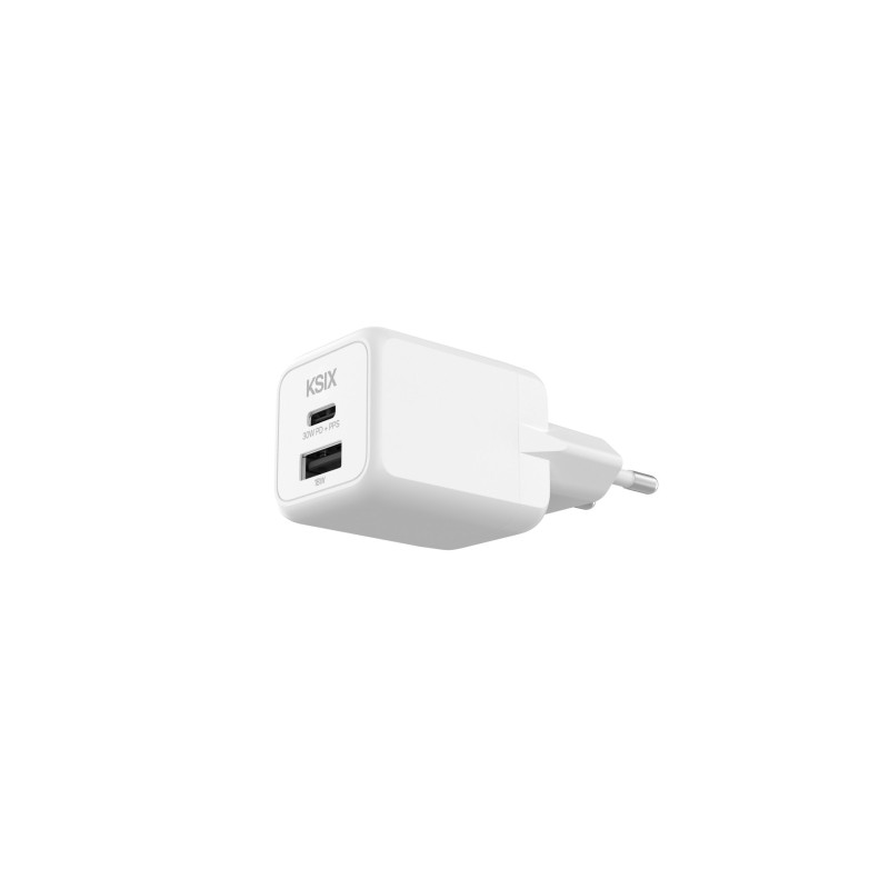 Caricabatterie da parete Ksix 30W - GaN - PPS - 1xUSB-C + 1xUSB-A - Colore bianco