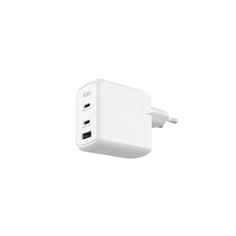 Caricabatterie da parete Ksix 65W - GaN - PPS - 2xUSB-C + 1xUSB-A - Colore bianco