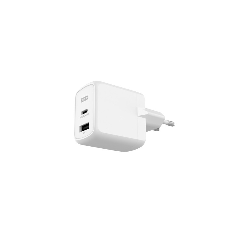 Caricabatterie da parete Ksix 45W - GaN - PPS - 1xUSB-C + 1xUSB-A - Colore bianco