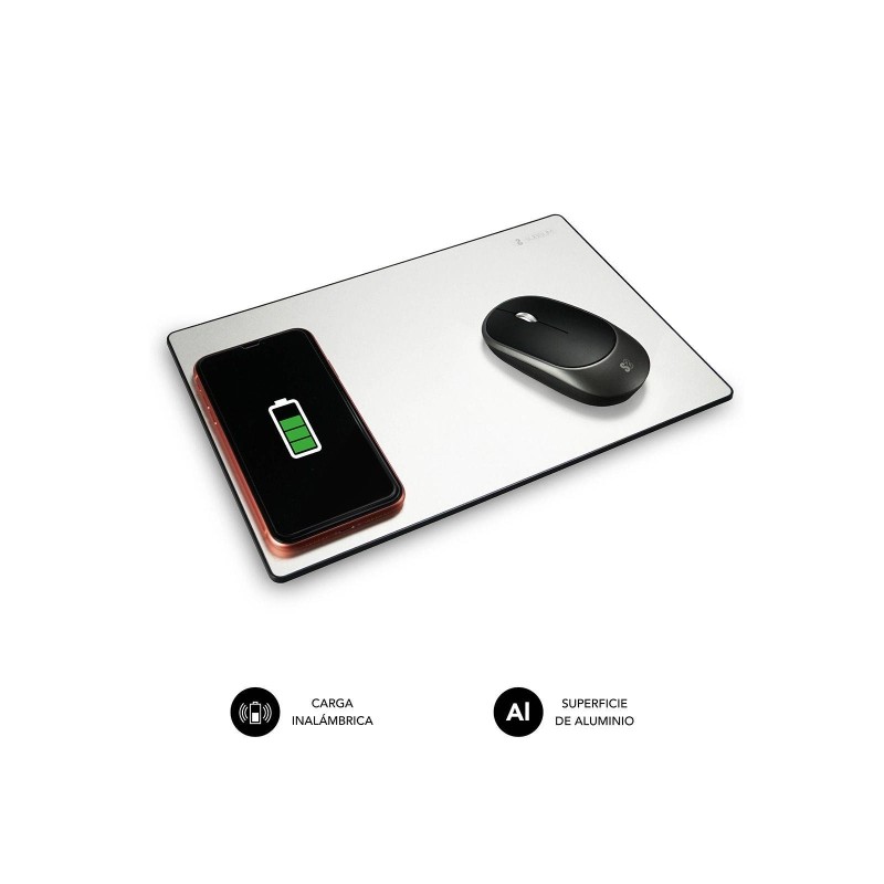Tappetino per mouse da scrivania in alluminio Subblim - Dimensioni 10x10cm - Caricatore wireless per smartphone - Base a