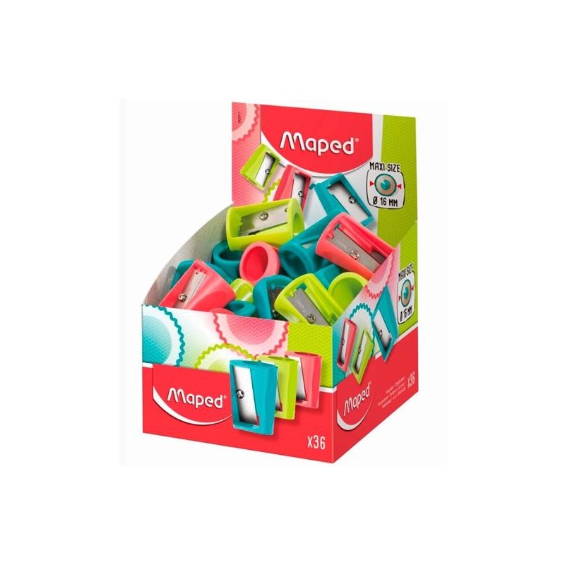 Maped Vivo Maxi temperamatite in plastica con 1 foro da 16 mm - Lama in acciaio affilata e resistente - Colori assortiti