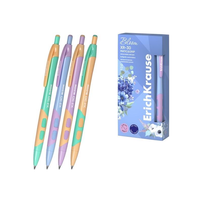 Penna a sfera retraibile Erichkrause Bloom XR-30 MaticeGrip Pastel - Penna a sfera 0.7 mm - Tratto 0.35 mm - Inchiostro 