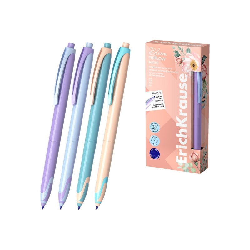 Penna a sfera retraibile Erichkrause Bloom TipFlow Matic Pastel - Penna a sfera 0.5 mm - Tratto 0.4 mm - Inchiostro blu 