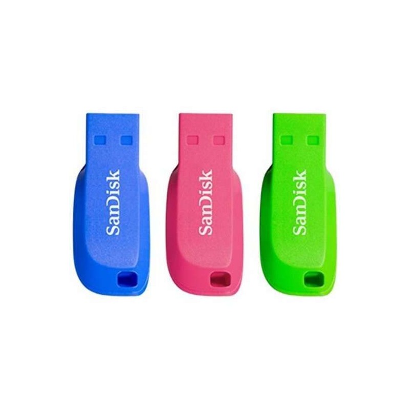 Sandisk Confezione da 3 Memoria Cruzer Blade USB 2.0 da 32 GB - Ultra compatta - Colore Blu. Rosa e Verde (Pendrive)