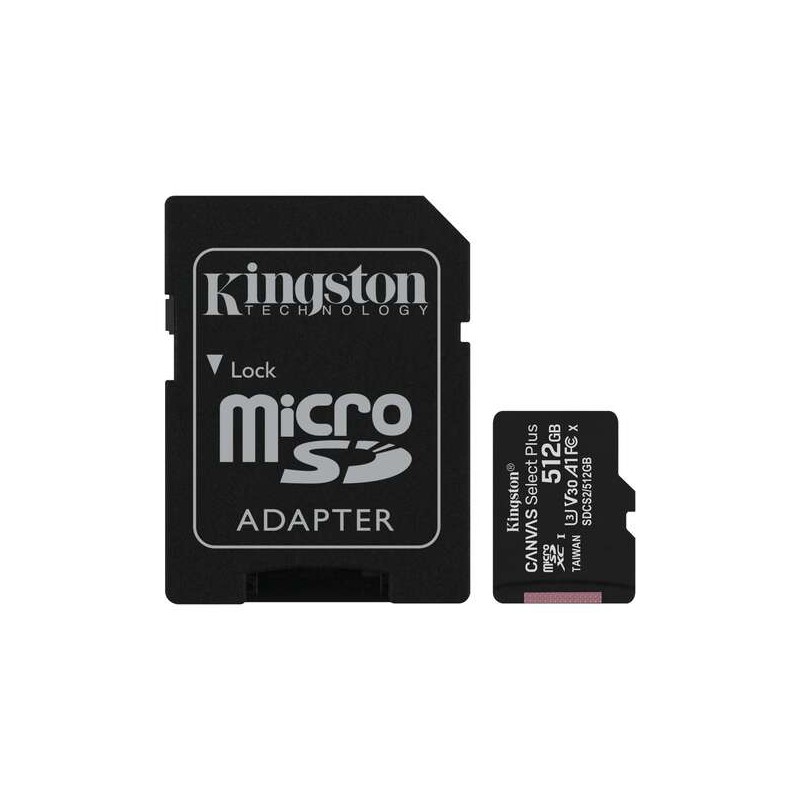 Kingston Micro SDXC Scheda 512GB Classe 10 100MB/s Canvas Select Plus + Adattatore SD