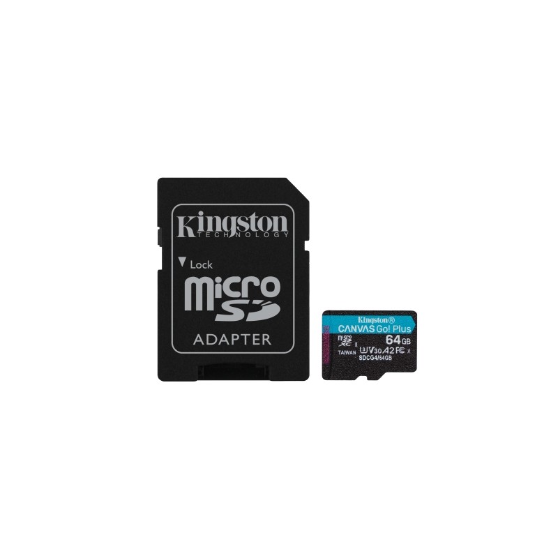 Kingston Micro SDXC 64GB UHS-I U3 V30 Classe 10 200MB/s Canvas Go Plus Micro SDXC Card con adattatore