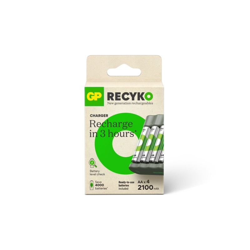 GP ReCyko Pacchetto caricabatterie USB + 4 batterie ricaricabili 2100mAh AA