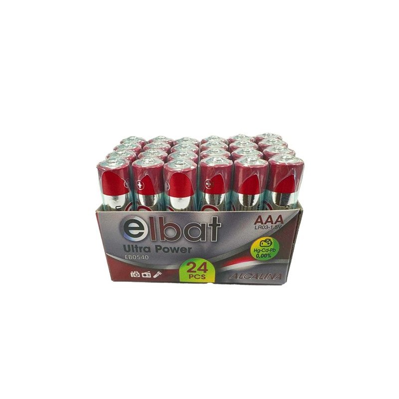 Confezione Elbat da 24 pezzi di batterie alcaline LR03/AAA - Vari colori