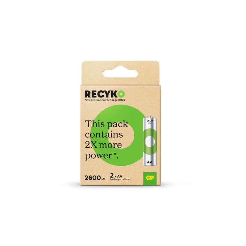 GP ReCyko Confezione da 2 batterie ricaricabili 2600 mAh AA 1.2 V - Pre-caricate - Ciclo di vita: fino a 1.000 volte