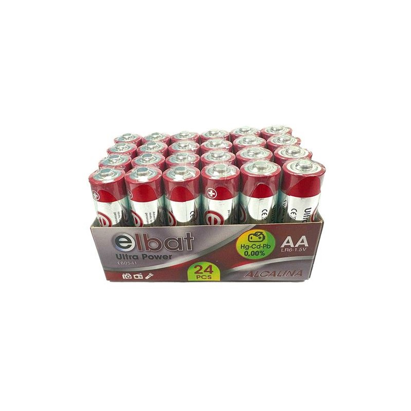 Confezione Elbat da 24 pezzi di batterie alcaline LR6/AA - Colore vario
