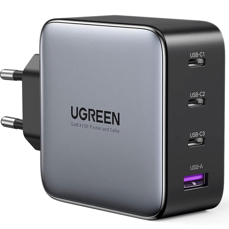 UGREEN Caricatore USB 100W GaN Nexode. 3 x USB Type-C. 1 x USB3. Black 40747