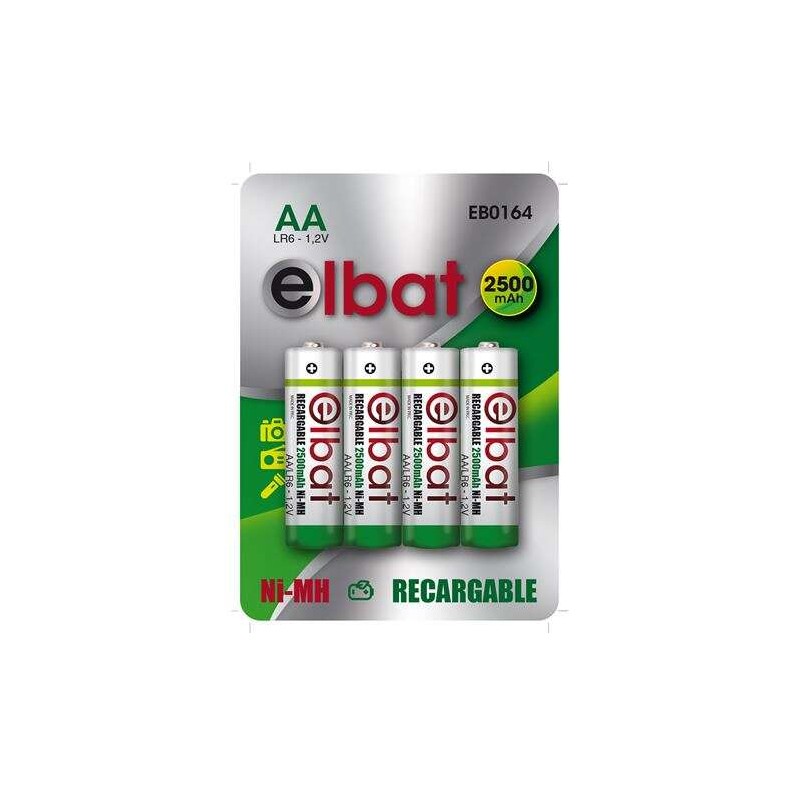Elbat Confezione da 4 batterie ricaricabili LR6 AA 2500mAh