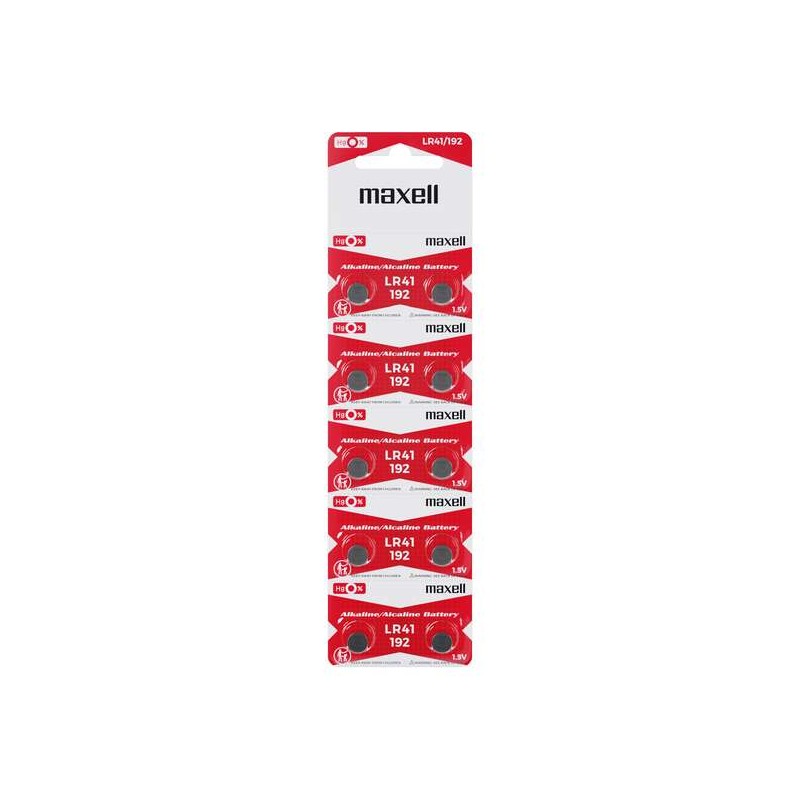 Maxell Confezione da 10 batterie alcaline a bottone LR41 1.5 V