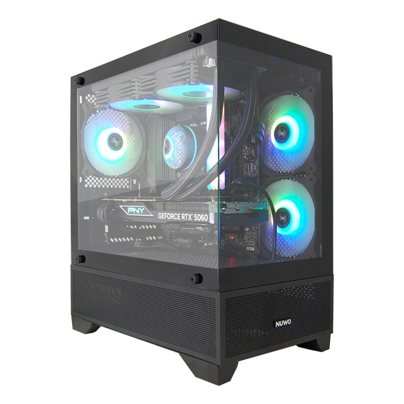PC Computer Gaming Assemblato Intel i5-12400F Ram 32GB SSD 1TB RTX 5060 8GB GDDR7 Nero A-RGB Dissipazione a Liquido