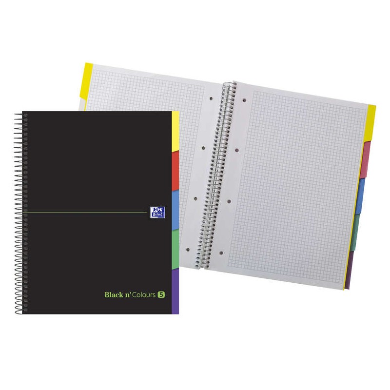 Oxford Black N'Colours Europeanbook A4+ Taccuino a spirale 100 fogli 5x5 griglie - Copertina rigida resistente - Schede 