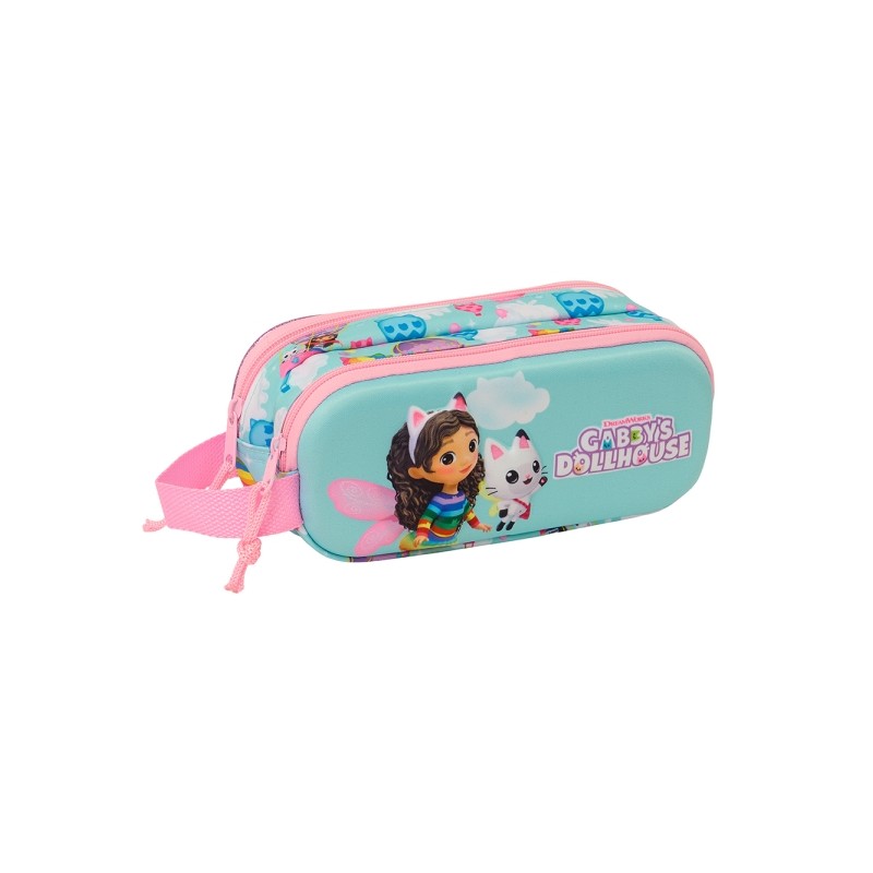 Safta Gabby'S Dollhouse 3D Astuccio per matite - 2 scomparti - Impugnatura a mano - 21x8x6 cm - Azzurro