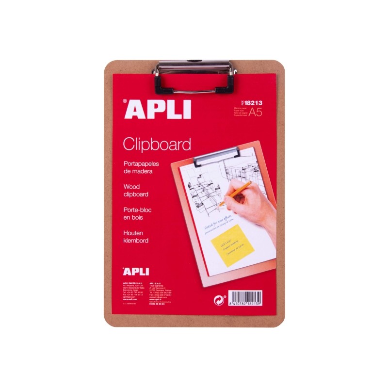 Appunti Apli con base in legno e clip in metallo - Dimensioni 155x225 mm - Formato A5