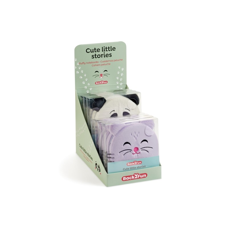 Display Miquel Rius Back2Fun con 8 quaderni di peluche - 160 fogli di carta da 80 g/m2 - 4 di ogni modello di panda e cr