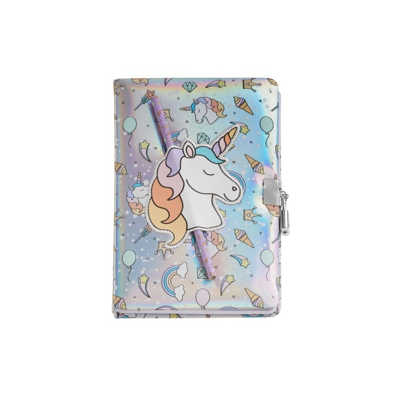 Miquel Rius Back2Fun Unicorn Holographic Secret Diary - Chiusura con lucchetto - Matita inclusa