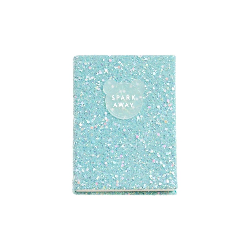 Miquel Rius Back2Fun Taccuino incollato con copertina glitterata blu e toppa in silicone - 96 fogli di carta comune 100 