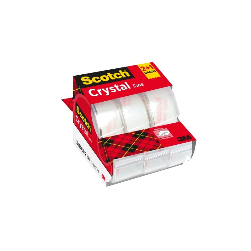 Nastro adesivo Scotch Crystal 3 Pack - 19 mm x 7.5 m - Promozionale 2 + 1 gratuito - Colore trasparente