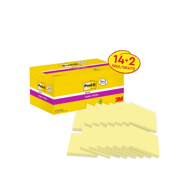 Post-It Super Sticky Confezione da 16 blocchetti di 90 foglietti adesivi riposizionabili - Forma quadrata - 76x76 mm - C