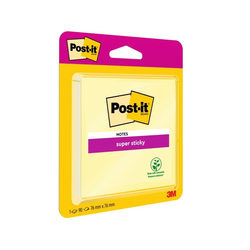 Post-It Super Sticky Pad di 90 note adesive riposizionabili - 76x76mm - 100% PEFC - Colore giallo chiaro