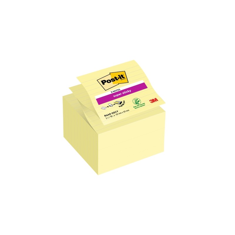 Post-It Super Sticky Confezione da 5 blocchetti da 90 Z-Notes grandi riposizionabili Z-Notes grandi - con linee - giallo