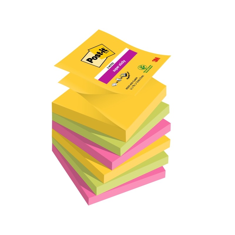 Post-It Super Sticky confezione da 6 pezzi da 90 foglietti adesivi riposizionabili - Forma quadrata - 76x76 mm - Zig-Zag