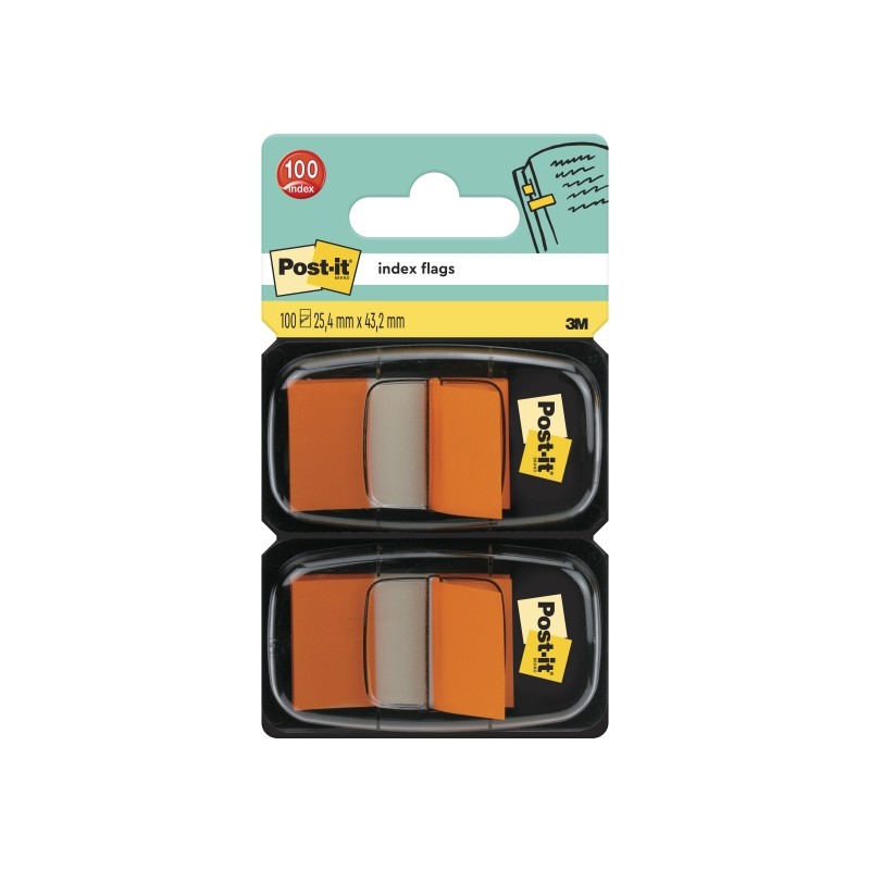 Confezione di 2 dispenser Post-It Index con 50 marcatori riposizionabili - Forma rettangolare - Colore arancione