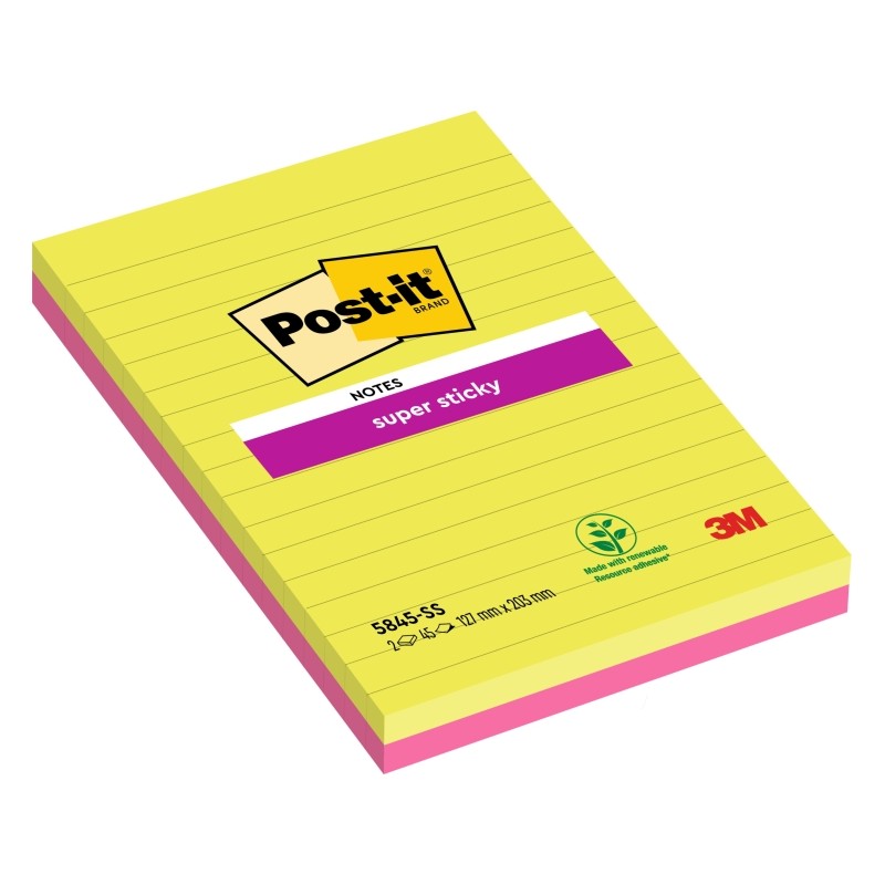 Post-It Super Sticky confezione da 2 pezzi da 45 foglietti adesivi riposizionabili - Forma rettangolare - 203x127 mm - C