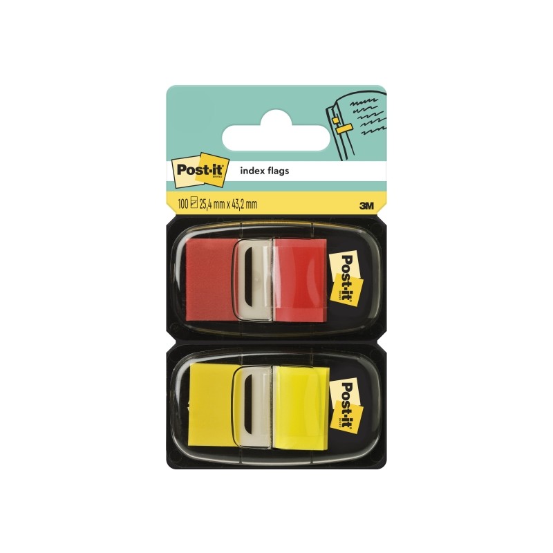 Confezione da 2 dispenser Post-It Index con 100 pennarelli riposizionabili - Forma rettangolare - Colori assortiti