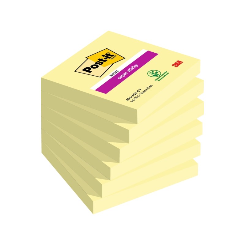 Post-It Super Sticky confezione da 6 pezzi da 90 foglietti adesivi riposizionabili - Forma quadrata - 76x76 mm - Colore 