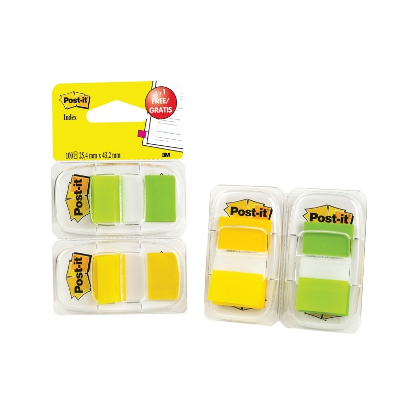 Confezione di 2 dispenser Post-It Index con 50 marcatori riposizionabili - Forma rettangolare - Colore verde