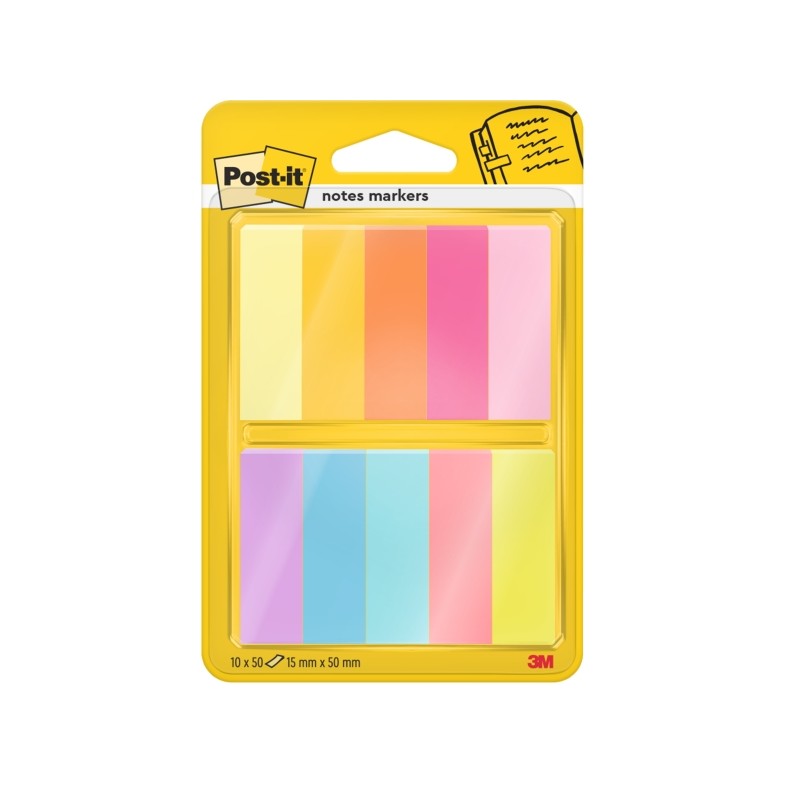 Confezione da 10 blocchetti di 50 pennarelli riposizionabili Post-It - Forma rettangolare - Colori assortiti
