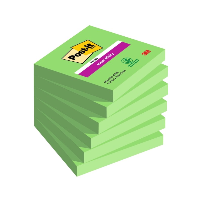 Post-It Super Sticky confezione da 6 pezzi da 90 foglietti adesivi riposizionabili - 76x76 mm - 100% PEFC - Colore verde