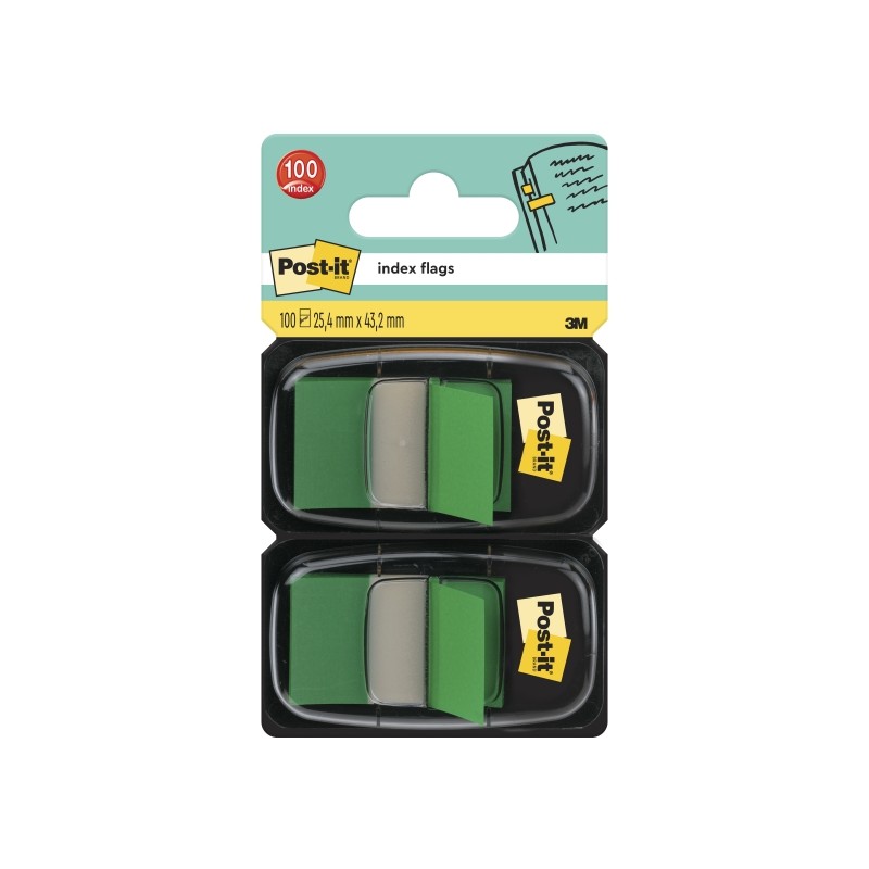 Confezione di 2 dispenser Post-It Index con 50 marcatori riposizionabili - Forma rettangolare - Colore verde