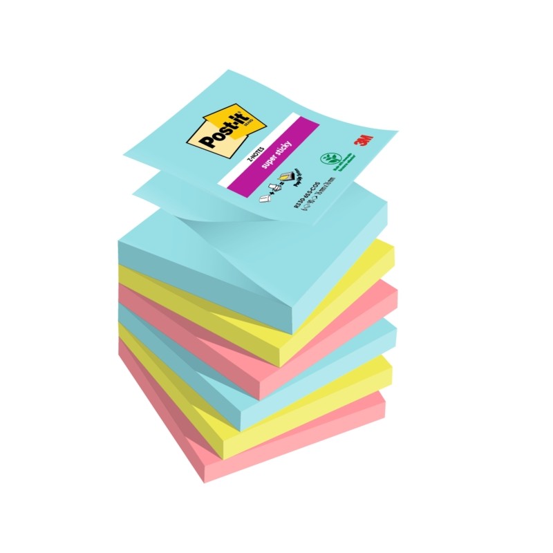 Post-It Super Sticky confezione da 6 pezzi da 90 foglietti adesivi riposizionabili - Forma quadrata - 76x76 mm - Zig-Zag