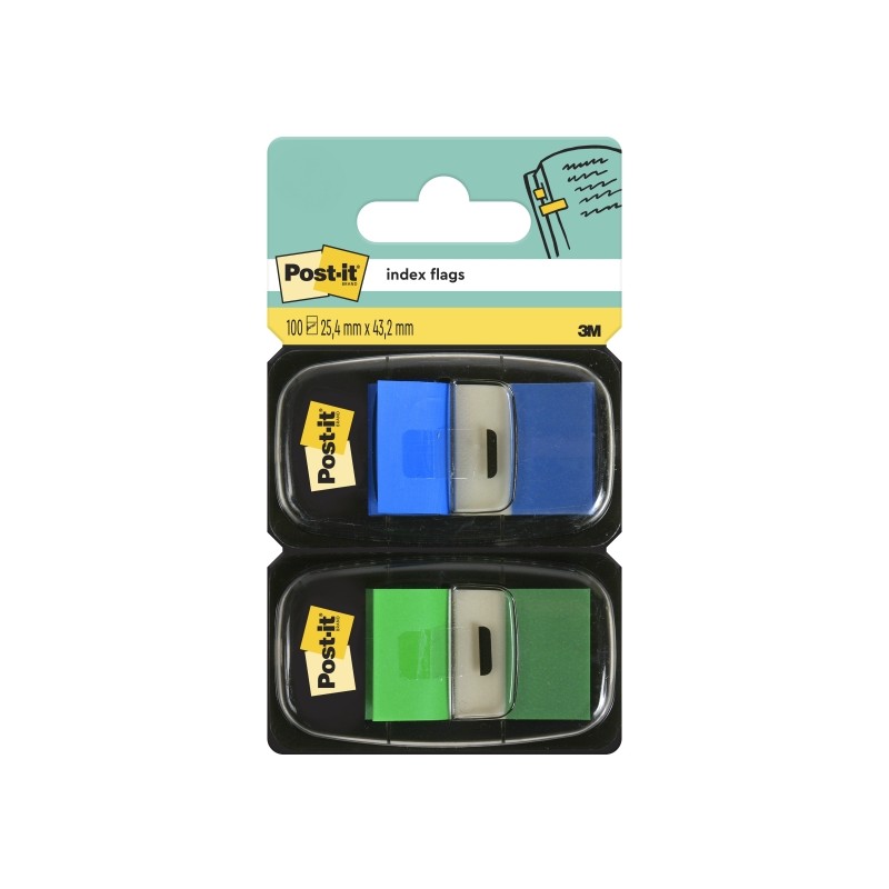 Confezione da 2 dispenser Post-It Index con 100 pennarelli riposizionabili - Forma rettangolare - Colori assortiti